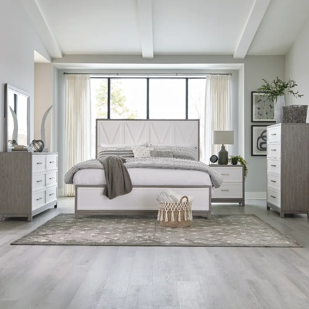 Palmetto Heights White and Gray 4 Piece Queen Bedroom Set-1