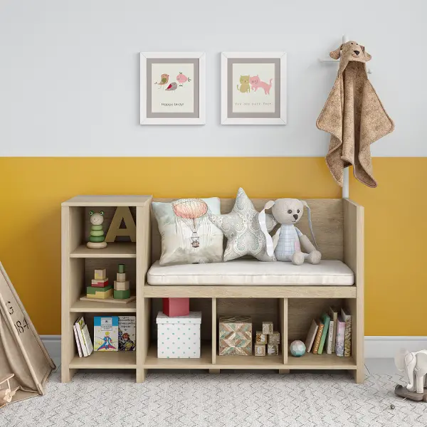 Tyler Kids Blonde Oak Storage Bench And, White Coat Rack With Shelf Childrens Room