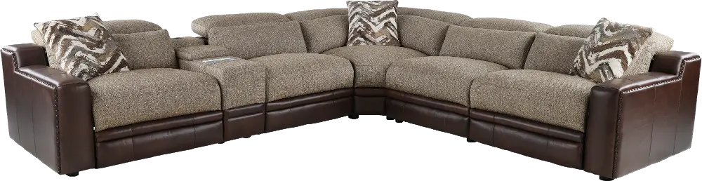 Two Tone Brown 6 Piece Power Reclining Sectional-1