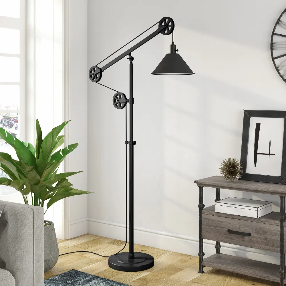 Descartes Industrial Blackened Bronze Floor Lamp with Pulley System-1