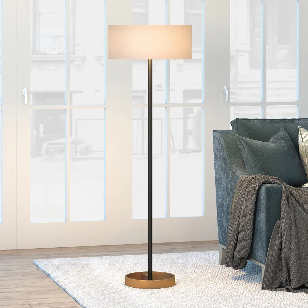 Estella Mid-Century Modern Two-Tone Matte Black and Brass Floor Lamp-1