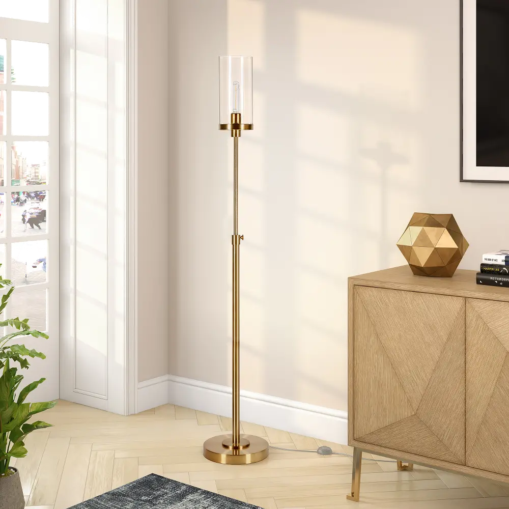 Frieda Industrial Brass Floor Lamp with Clear Glass Shade-1