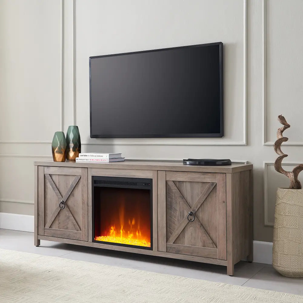 Granger 58  Gray Oak TV Stand with Crystal Fireplace Insert-1