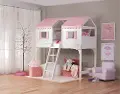 Doll House White and Pink Twin Loft Bed