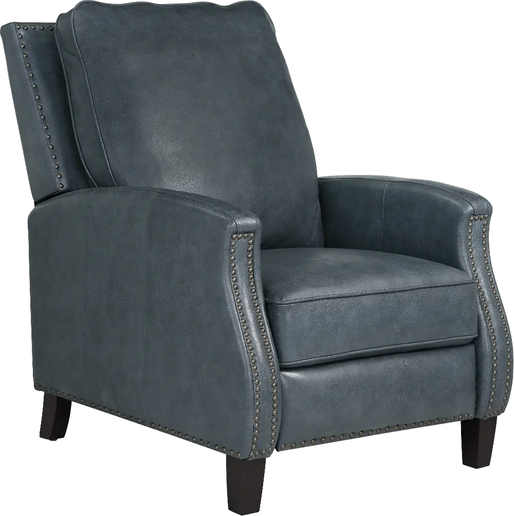Clarkson Shale Blue Leather Pushback Recliner-1