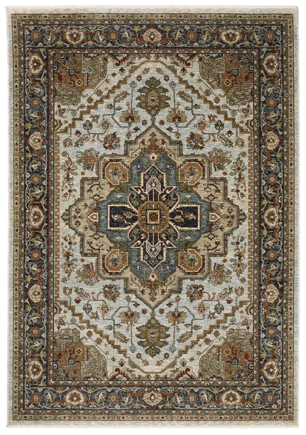 Aberdeen 8 x 11 Ivory and Blue Area Rug-1