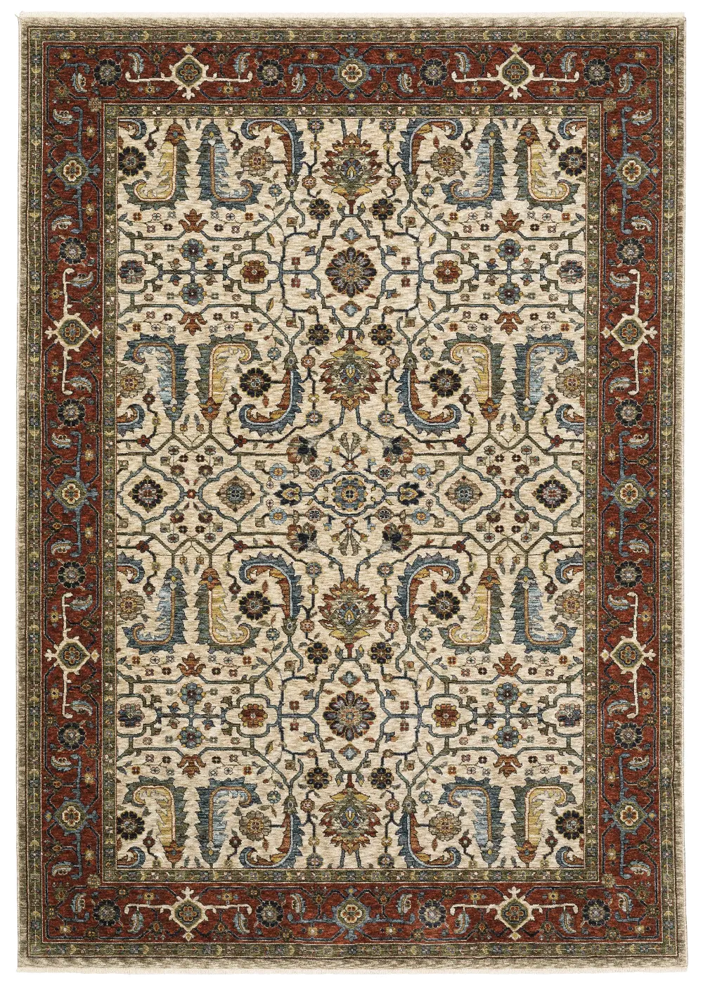 Aberdeen 5 x 8 Red and Ivory Area Rug-1