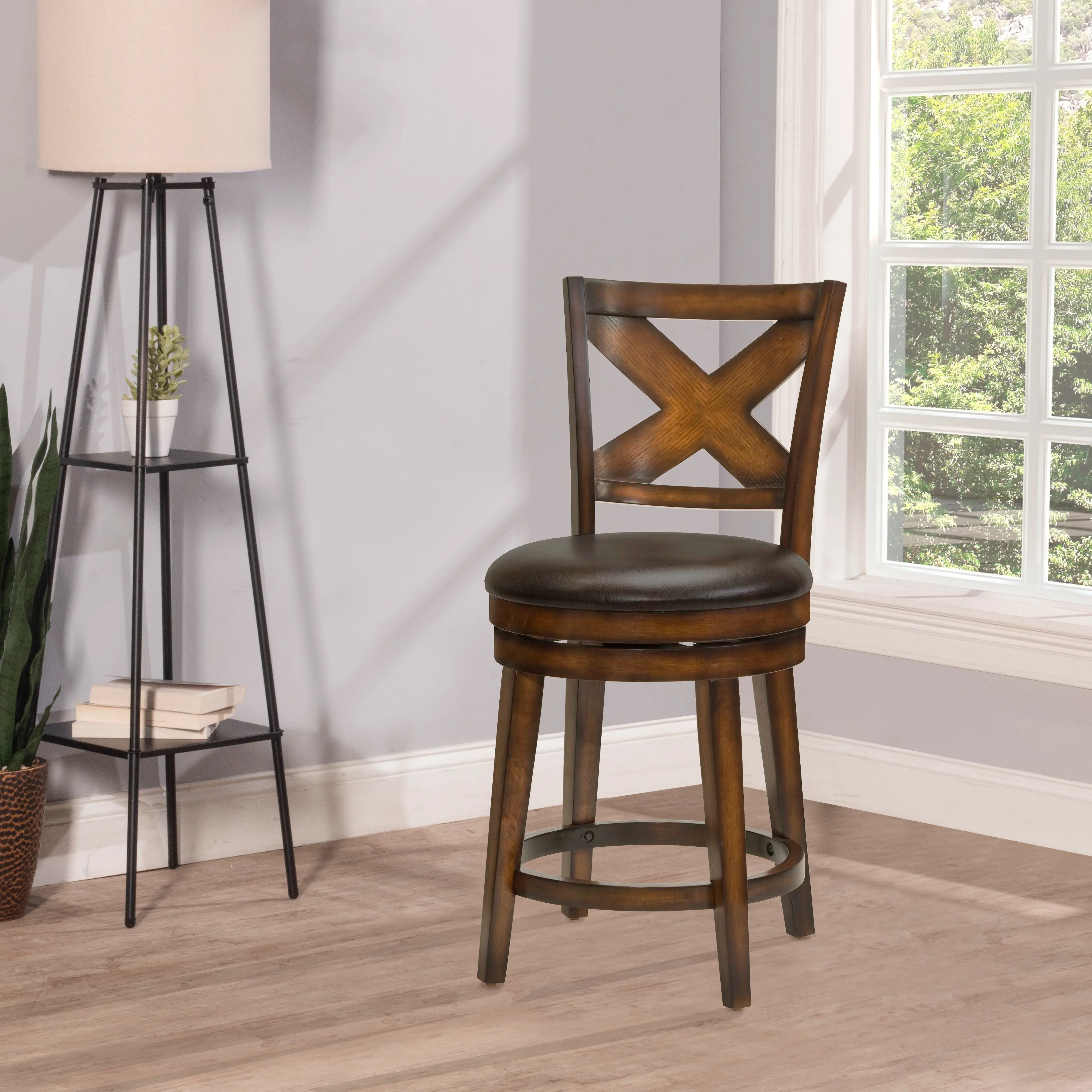 Sunhill Traditional Rustic Oak Swivel Counter Height Stool