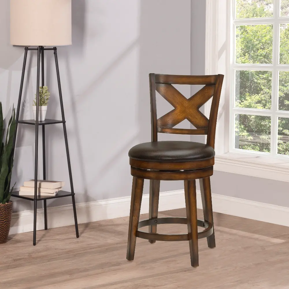 Sunhill Traditional Rustic Oak Swivel Counter Height Stool-1