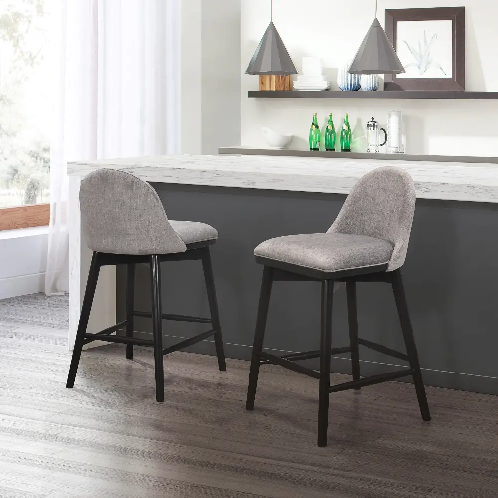 St. Claire Contemporary Set of Two Gray Beige Wood Counter Height Stools-1