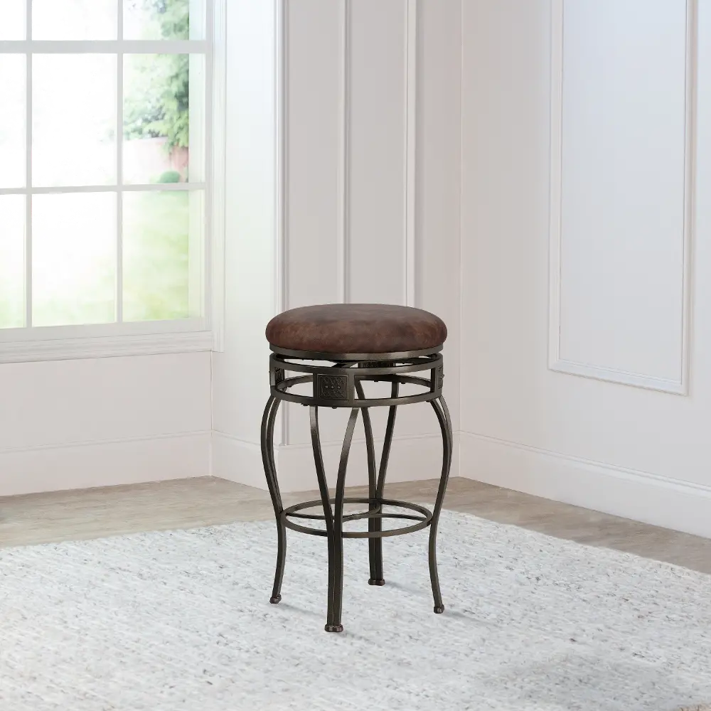 Montello Traditional Old Steel Backless Swivel Bar Height Stool with Wood Panel-1