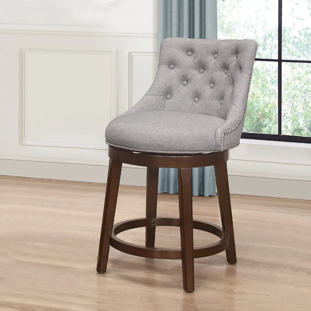 Halbrooke Traditional Tufted Chocolate Wood Swivel Counter Height Stool-1
