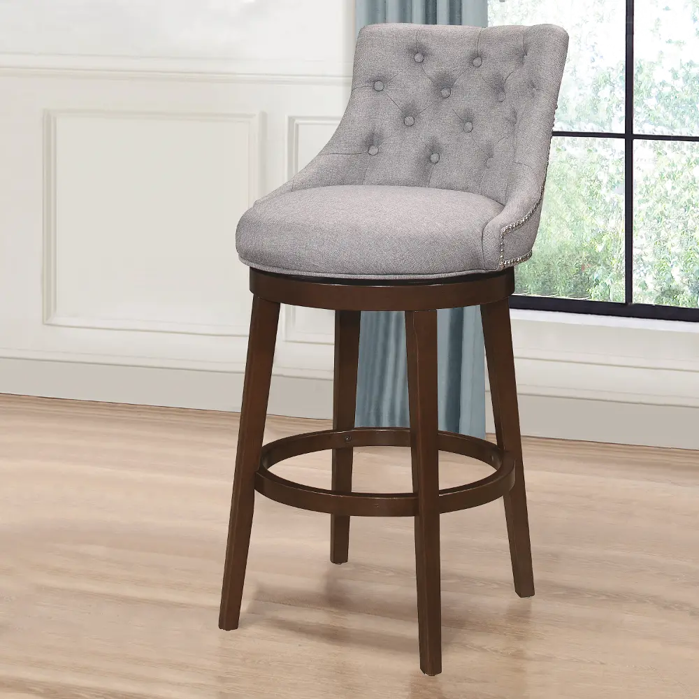 Halbrooke Traditional Tufted Chocolate Wood Bar Height Stool-1