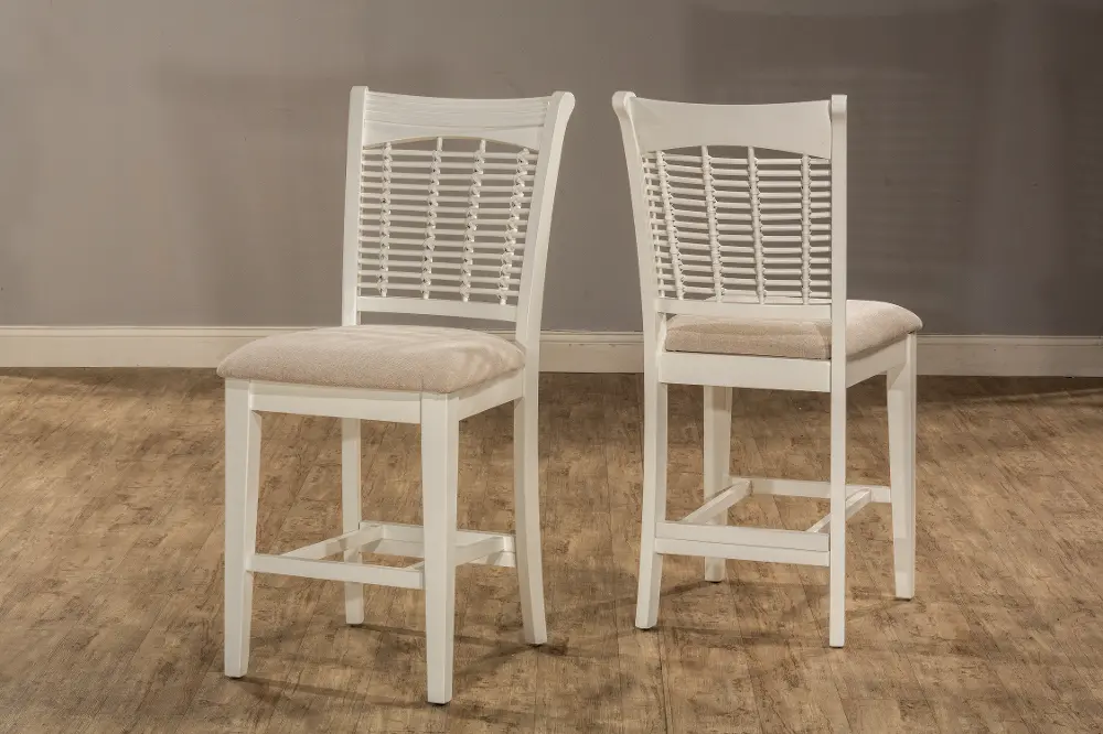 Bayberry Coastal Set of Two White Wood Counter Stools-1