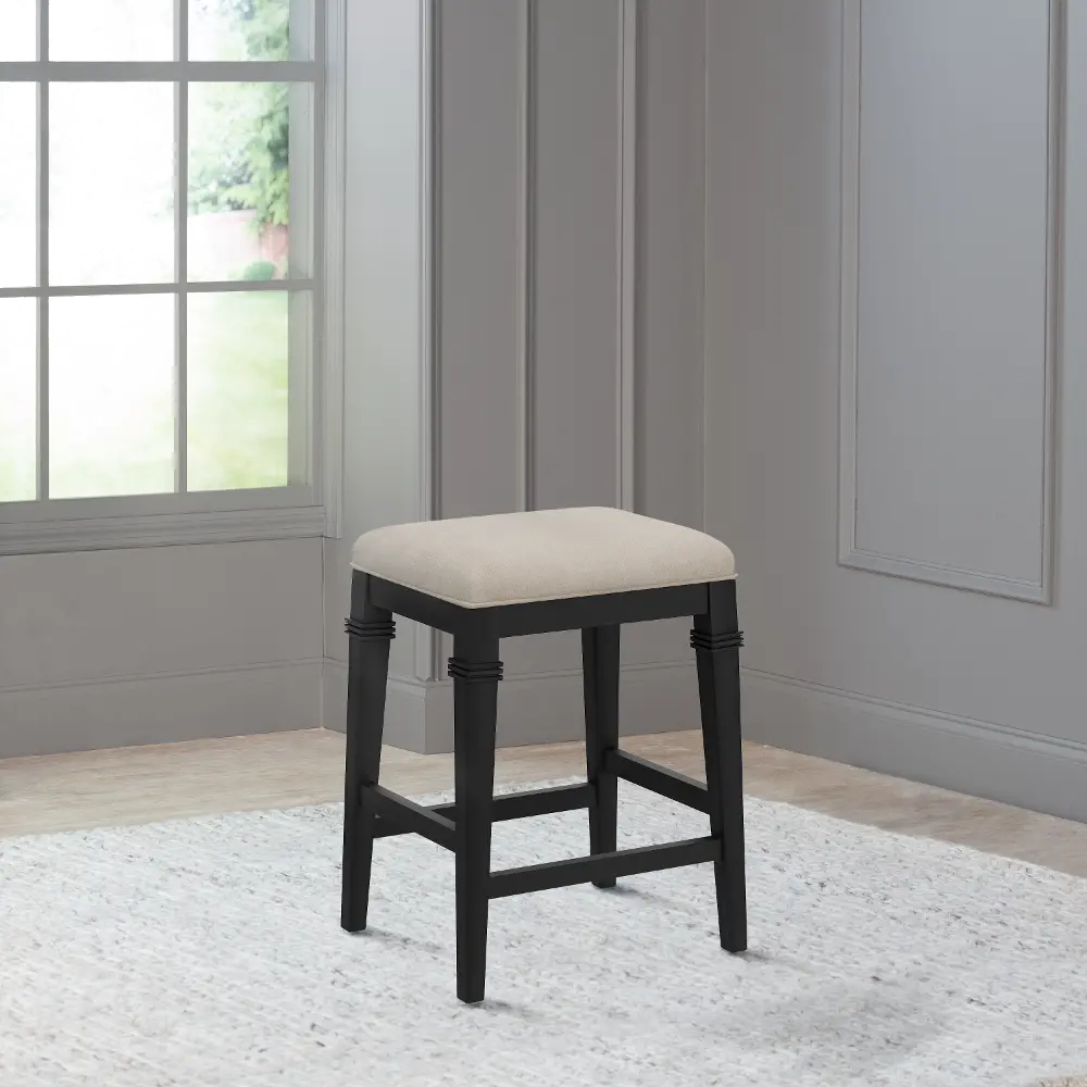 Arabella Contemporary Wire Brush Black Wood Backless Counter Height Stool with Tapered Legs-1