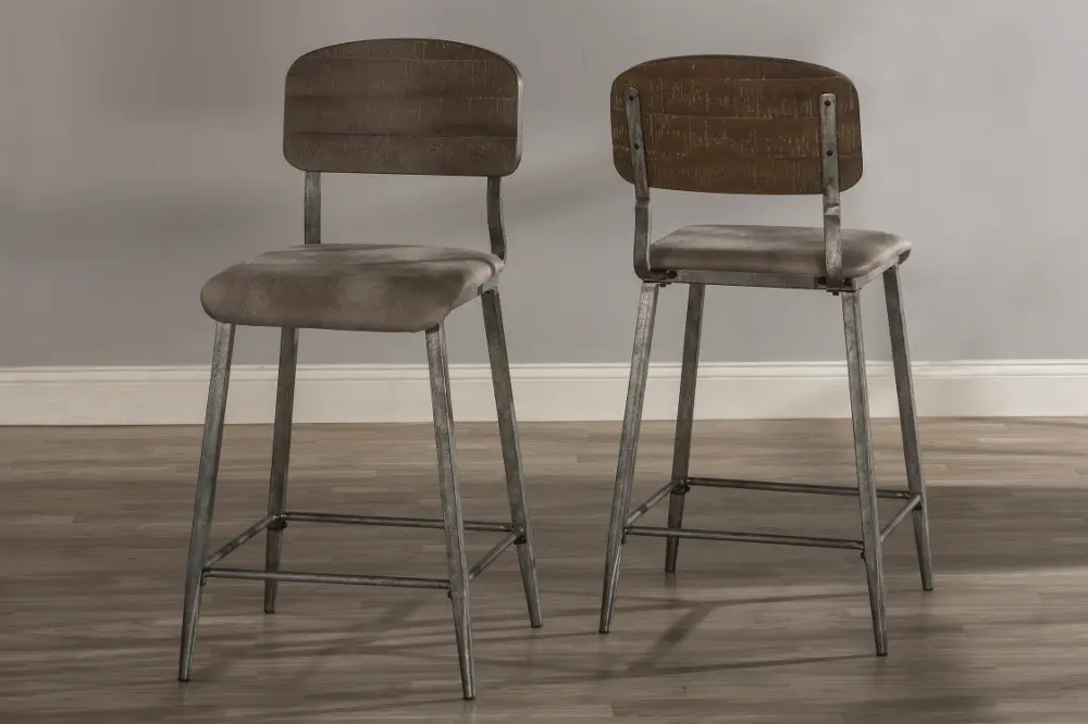 Adams Transitional Set of Two Weathered Brown Metal Counter Stools-1