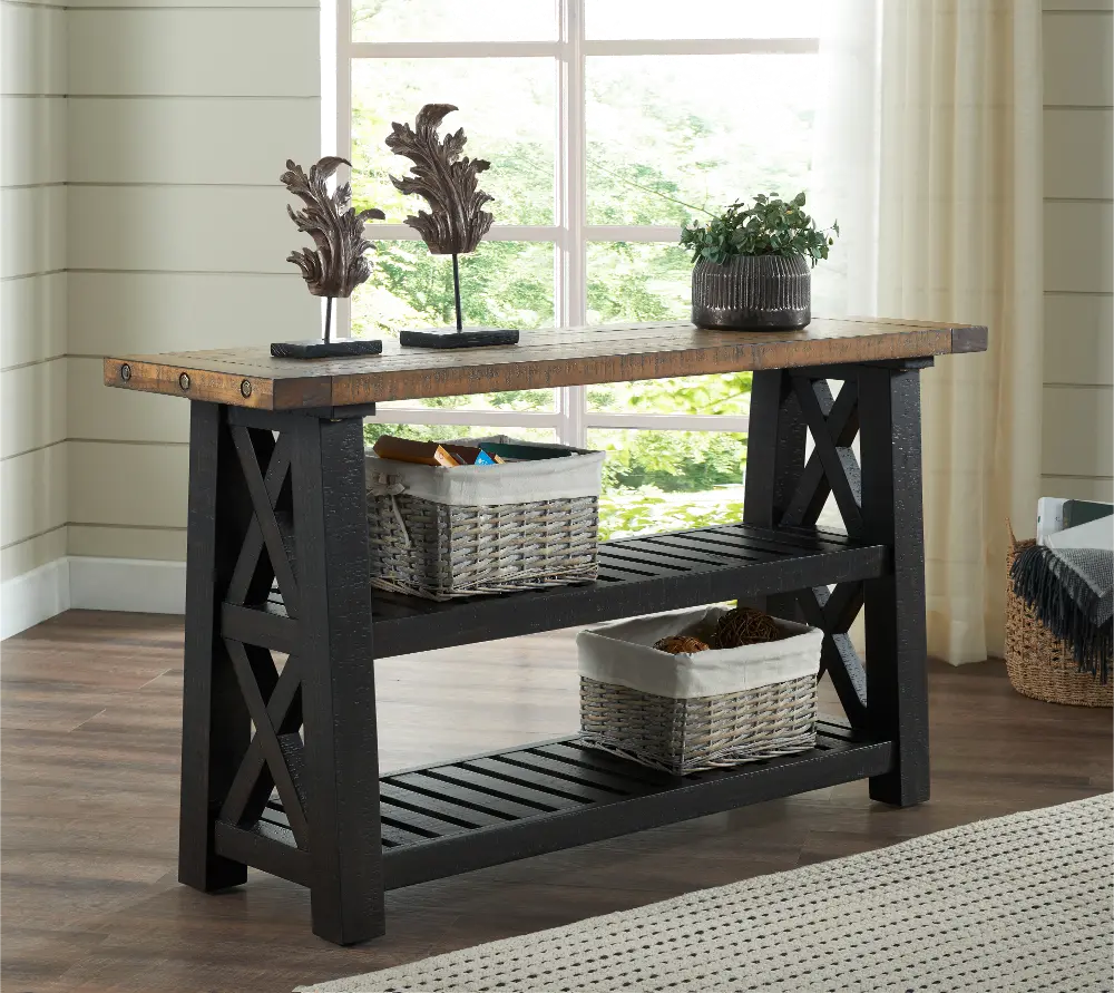 Bolton Industrial Black and Natural Sofa Table-1