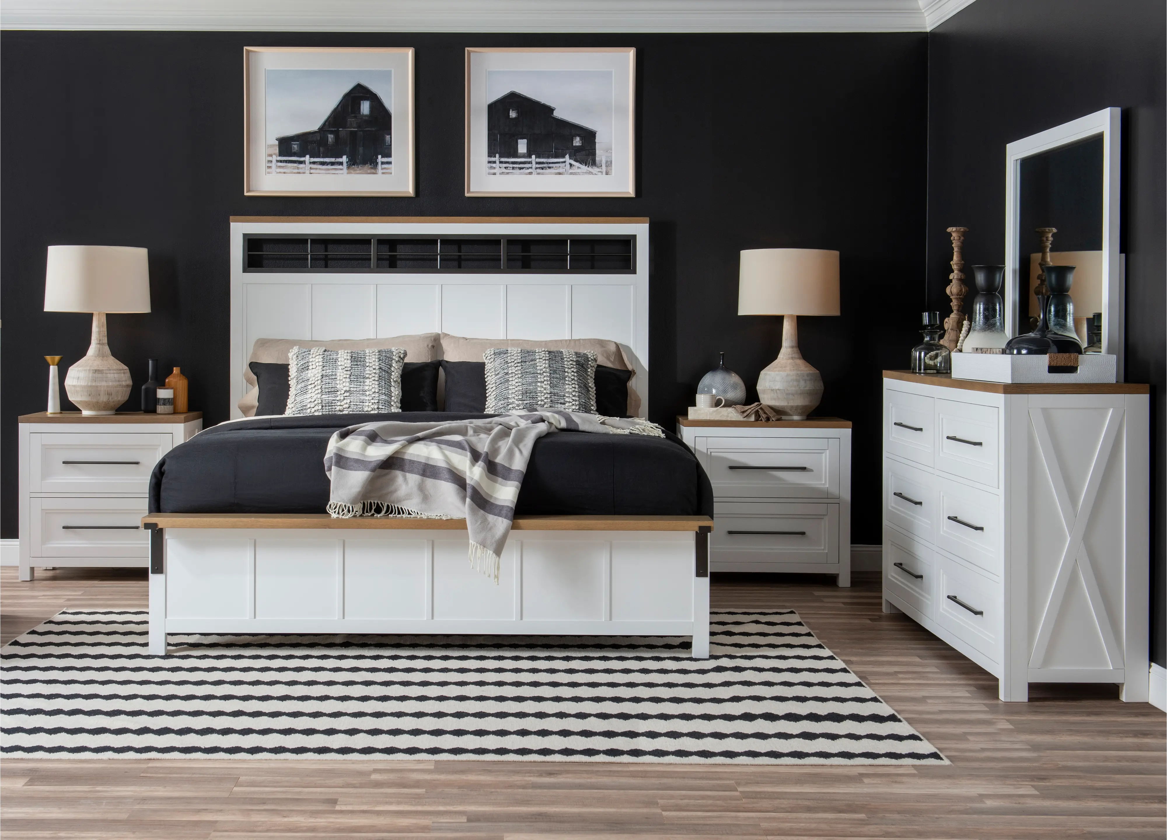Franklin Oak and White 4 Piece King Bedroom Set