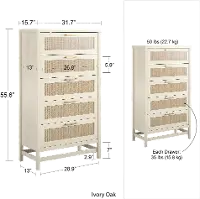 Lennon Transitional 5-Drawer Dresser - Ivory Oak/Faux Rattan