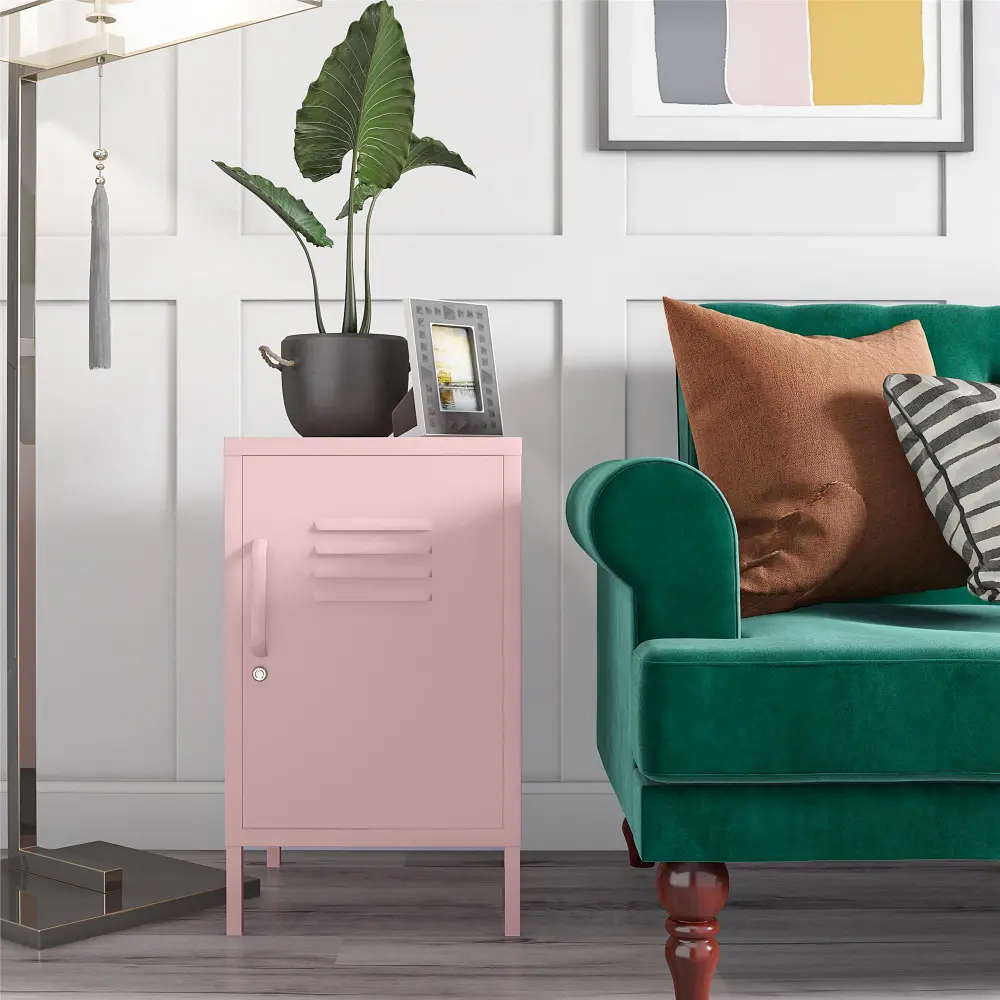 Cache Contemporary Bashful Pink Metal Locker End Table-1