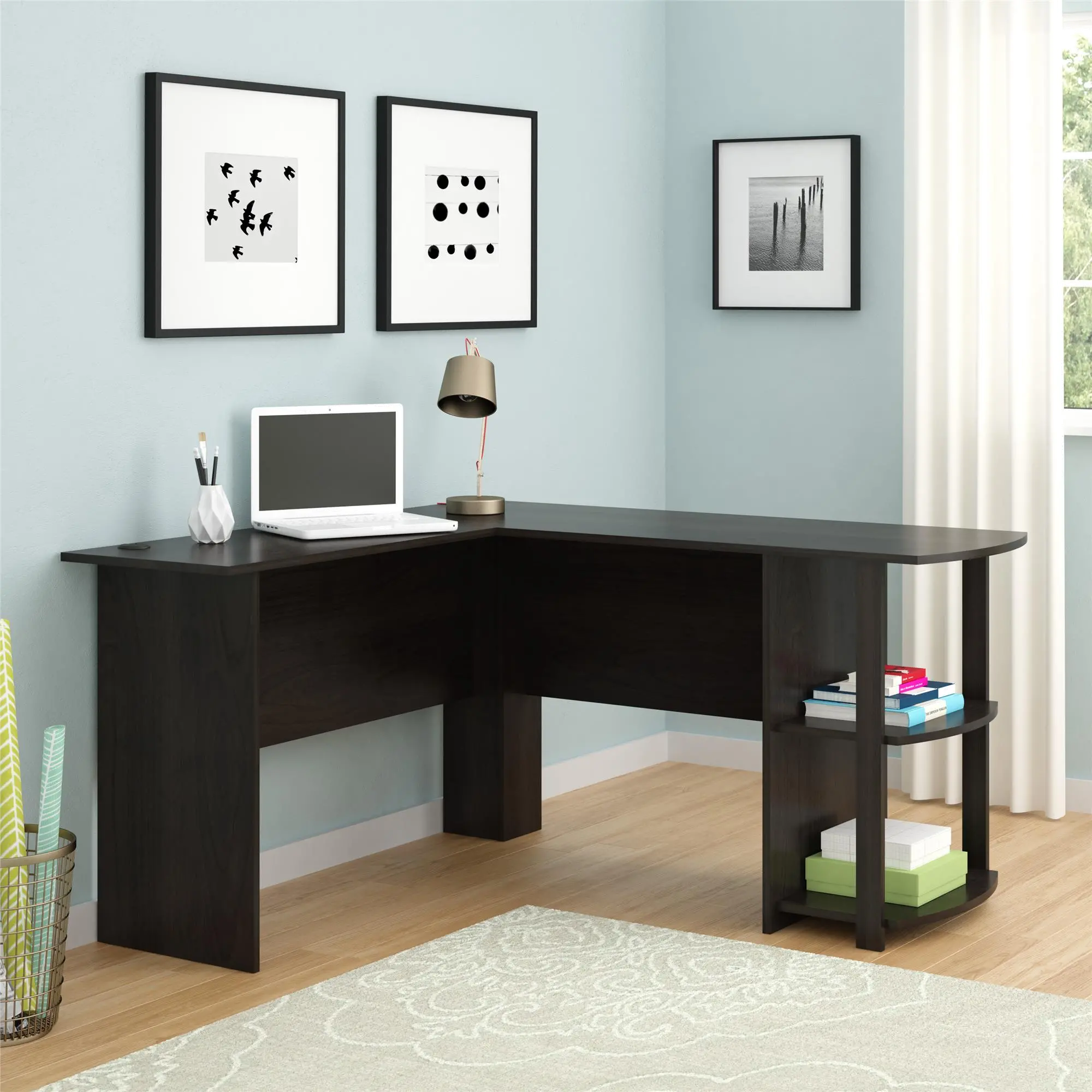 Dakota Traditional Espresso L-Desk with Bookshelves