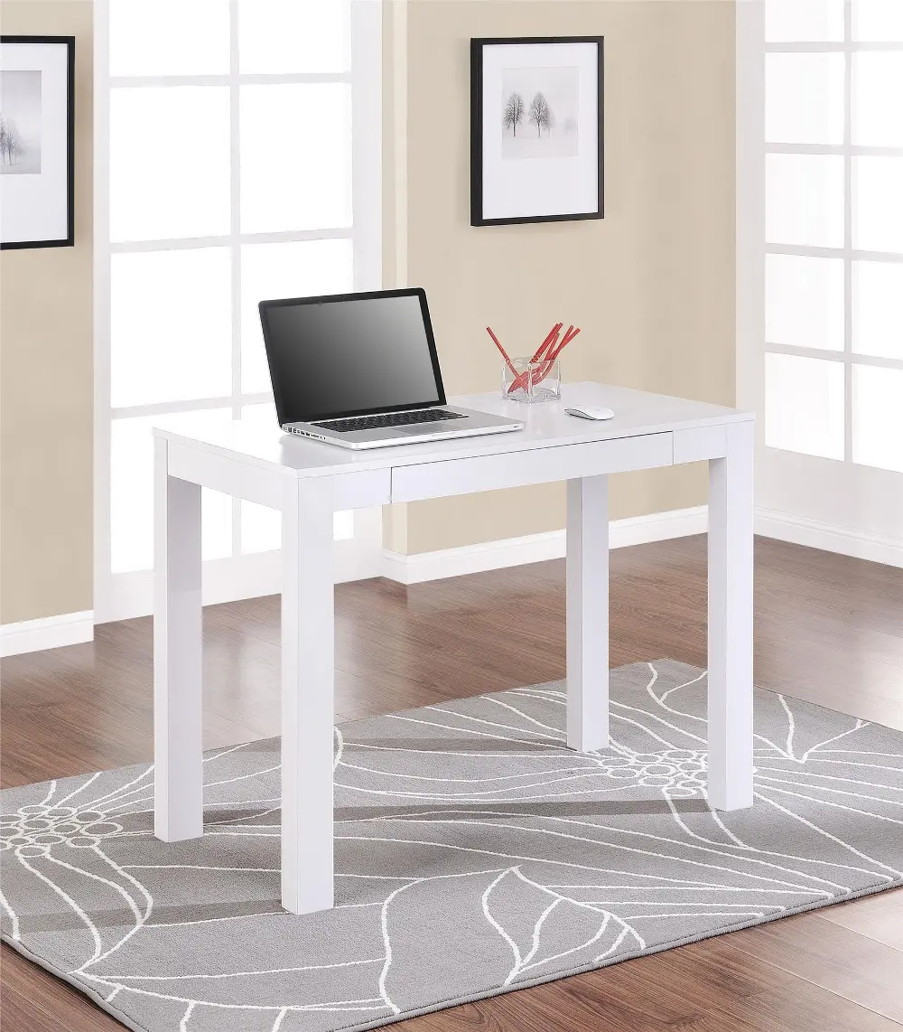 Parsons White Computer Desk with Drawer-1