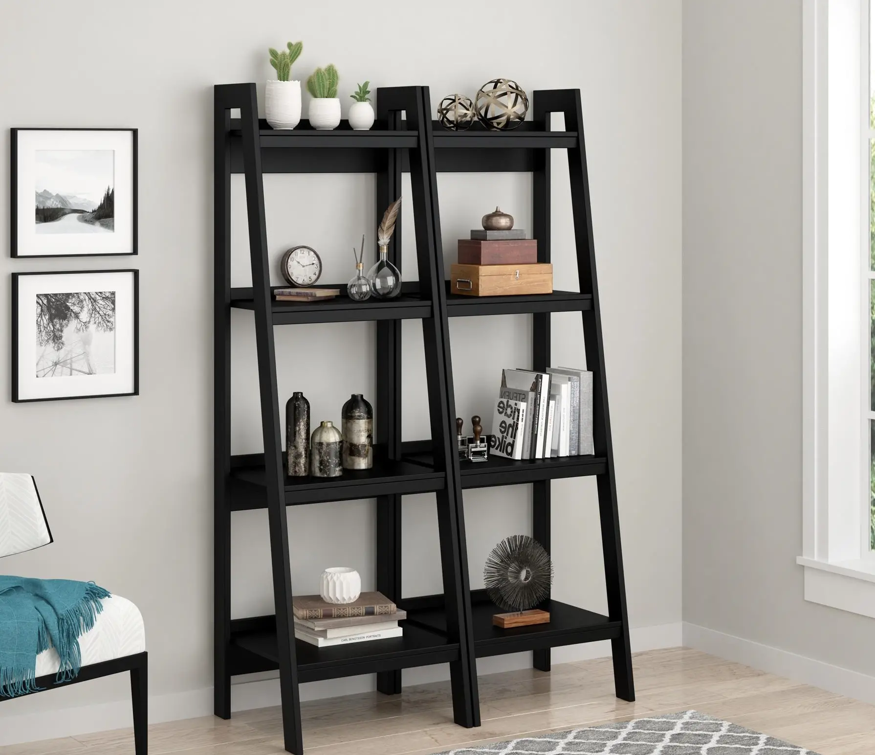 9482096 Lawrence Black 4-Shelf Ladder Bookcase Set sku 9482096