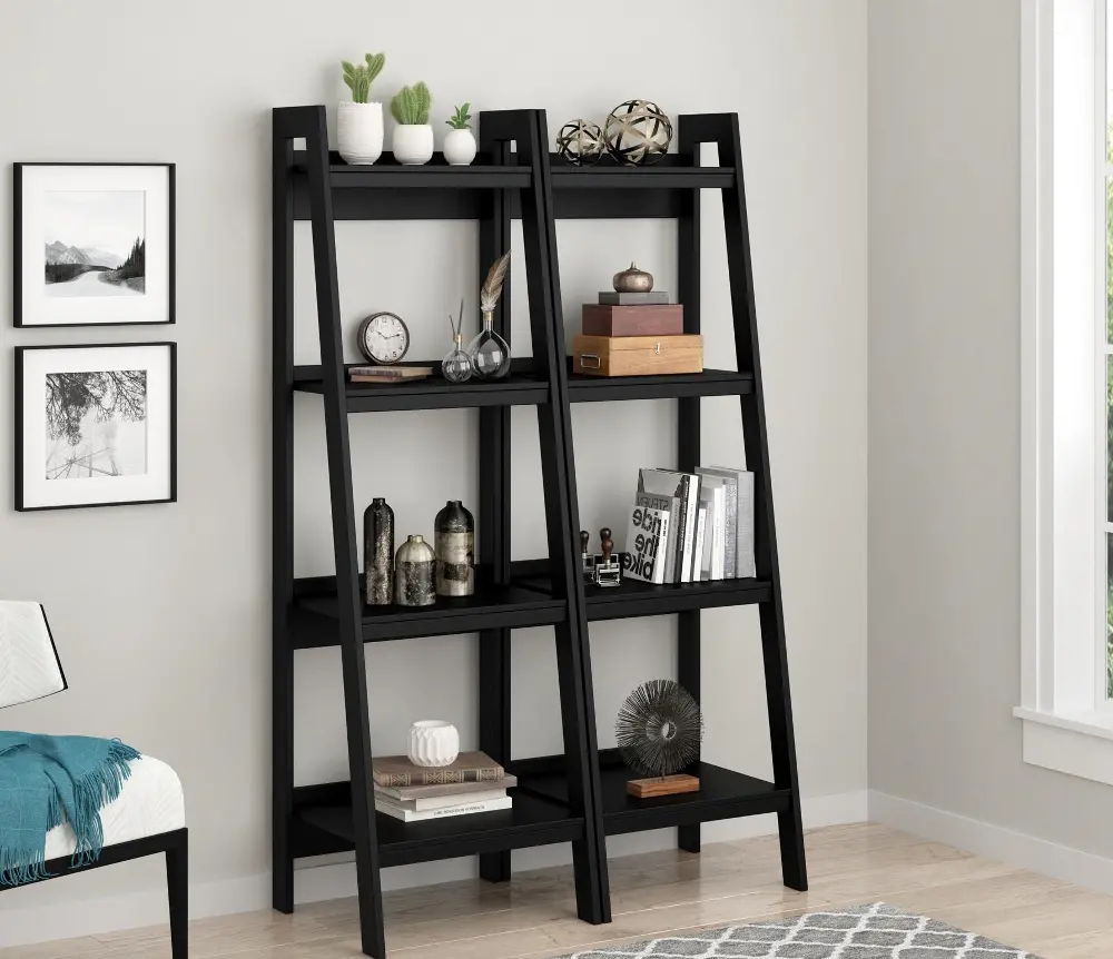 Lawrence Black 4-Shelf Ladder Bookcases, Set of 2-1