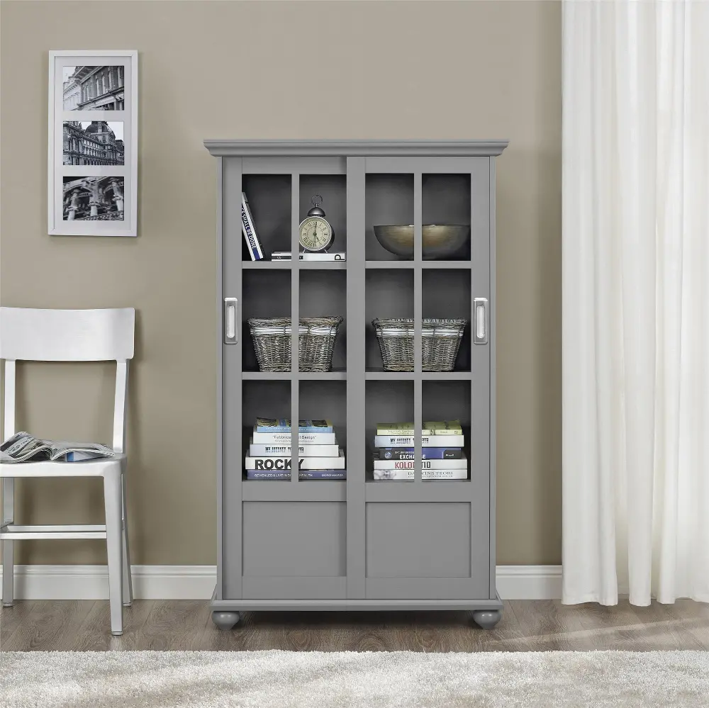 Aaron Lane Gray Bookcase with Sliding Glass Doors-1