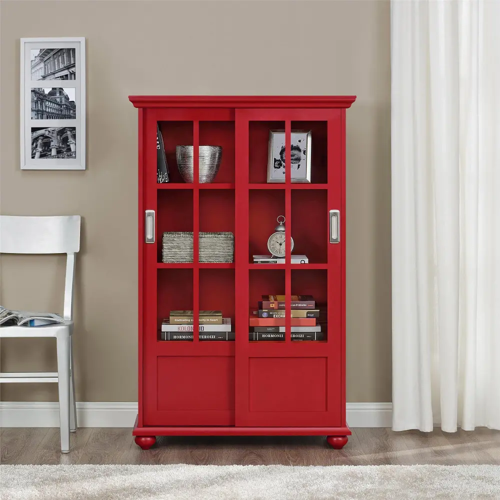 Aaron Lane Red Bookcase with Sliding Glass Doors-1