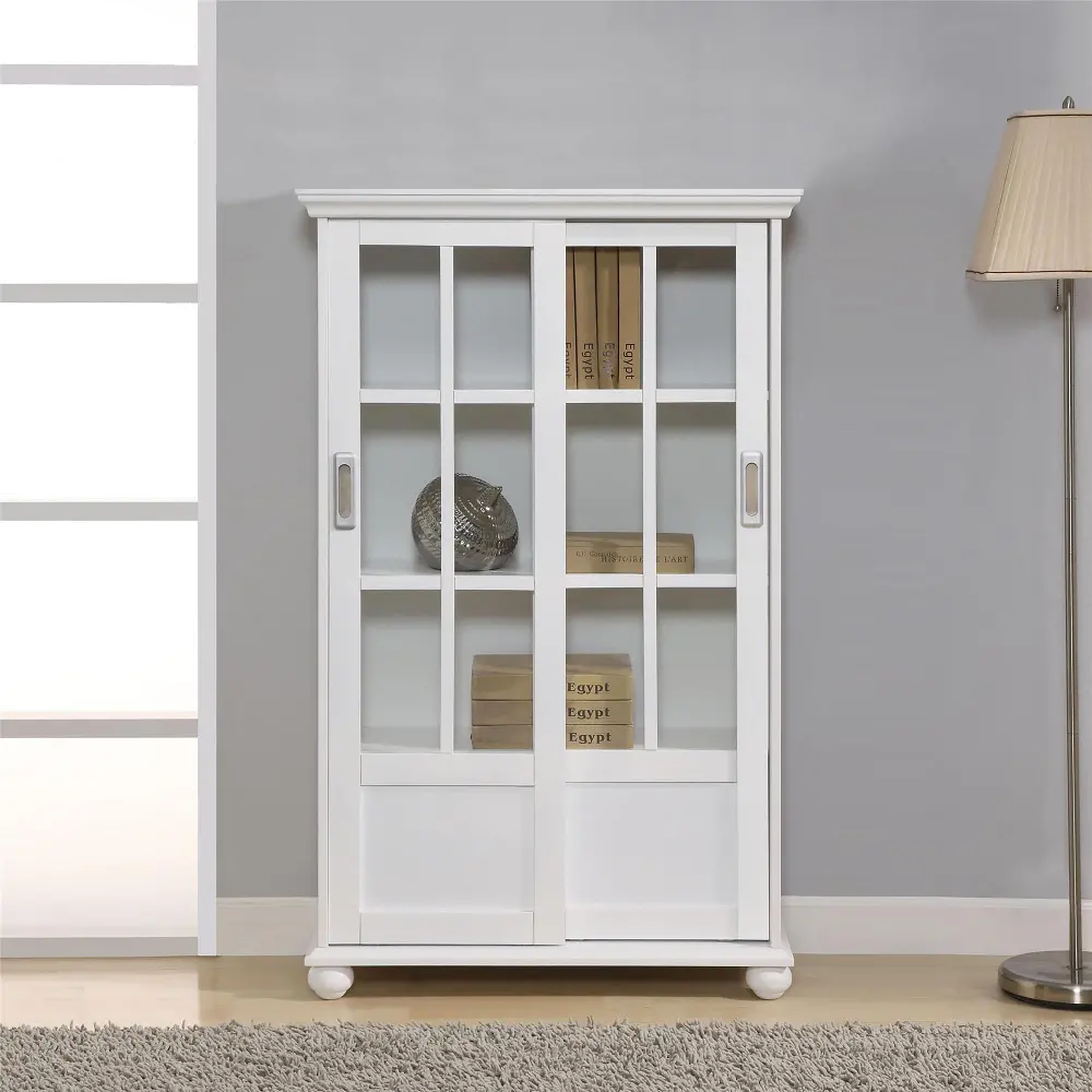 Aaron Lane White Bookcase with Sliding Glass Doors-1