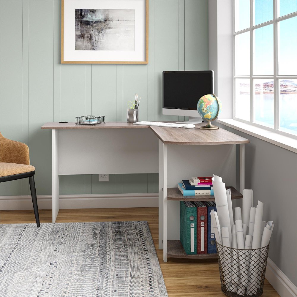 Dakota Traditional White L-Desk with Bookshelves