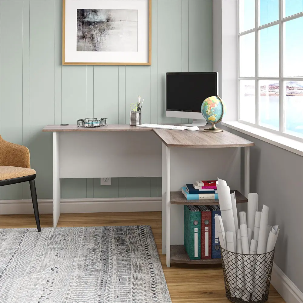 Dakota Traditional White L-Desk with Bookshelves-1