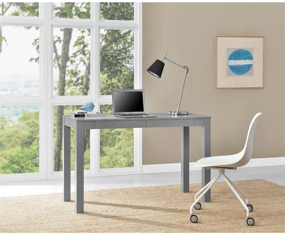 Parsons Large Gray Computer Desk with Two Drawers-1