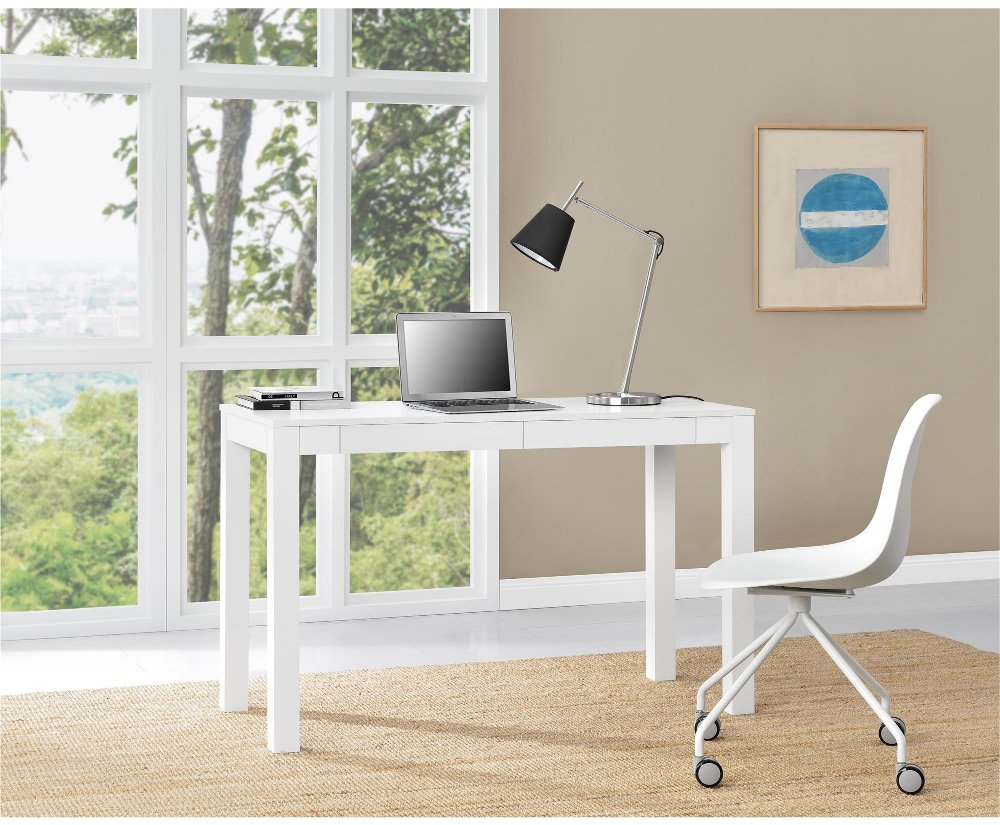 Parsons Large White Computer Desk with Two Drawers