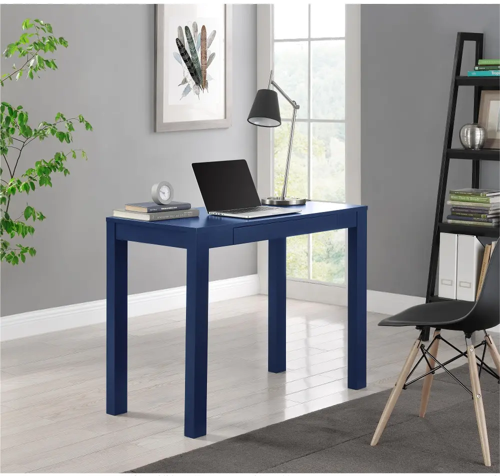 Parsons Blue Computer Desk with Drawer-1