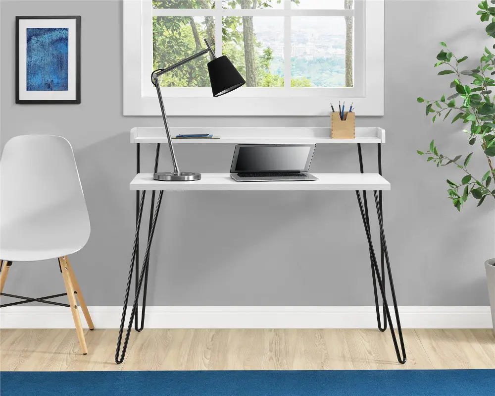 Haven White and Black Retro Computer Desk with Riser-1