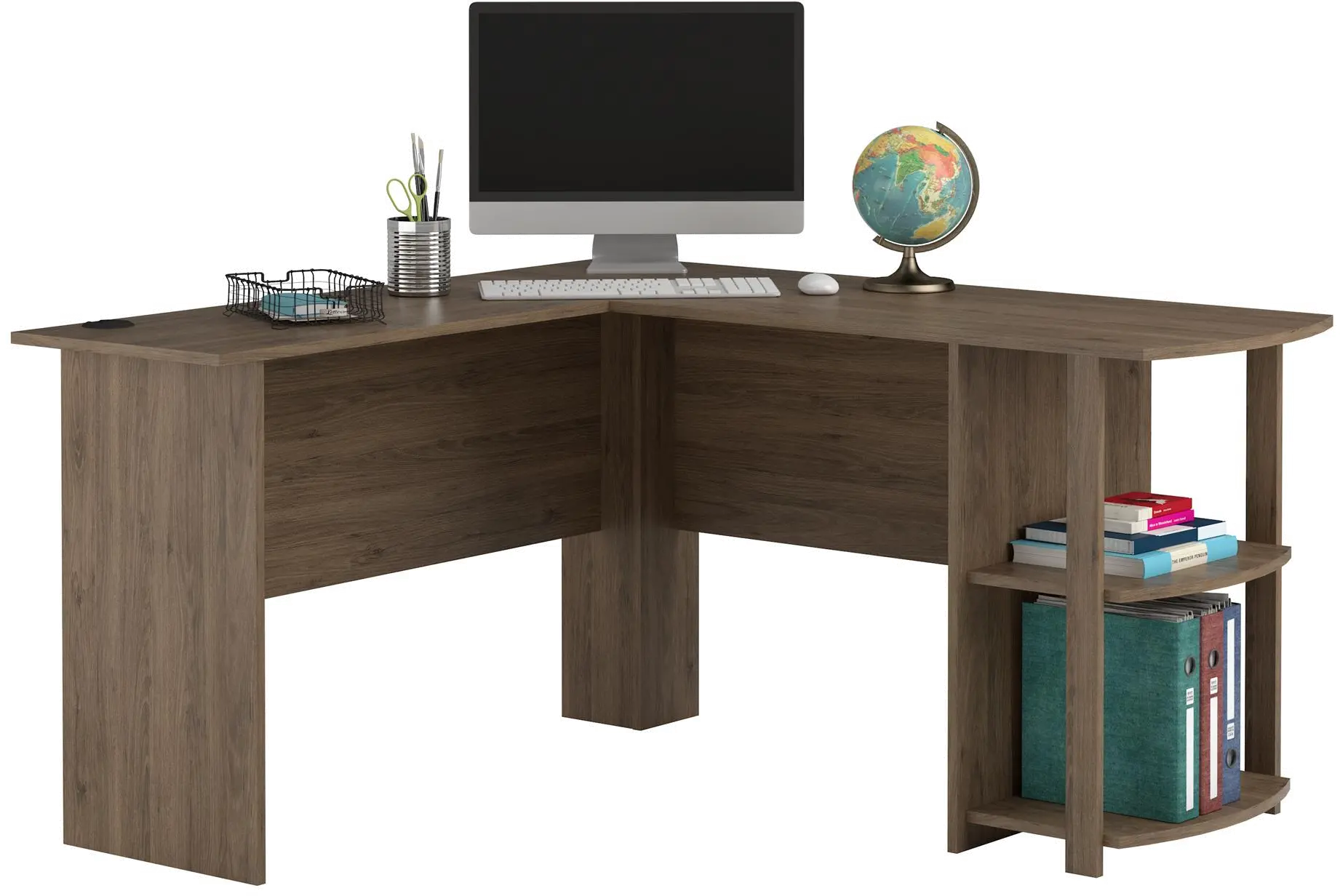 Dakota Traditional Rustic Oak L-Desk with Bookshelves