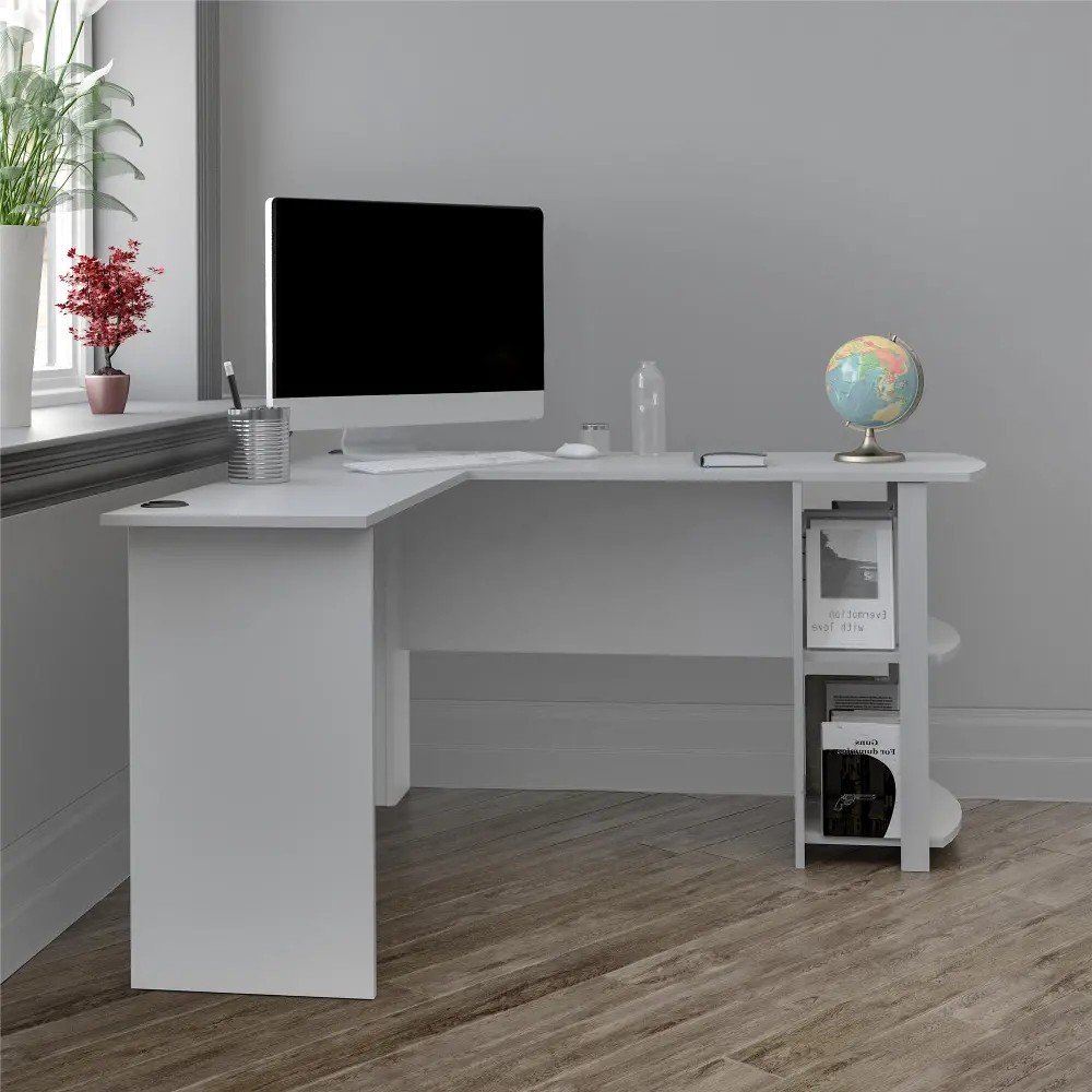 Dakota Traditional Dove Gray L-Desk with Bookshelves-1