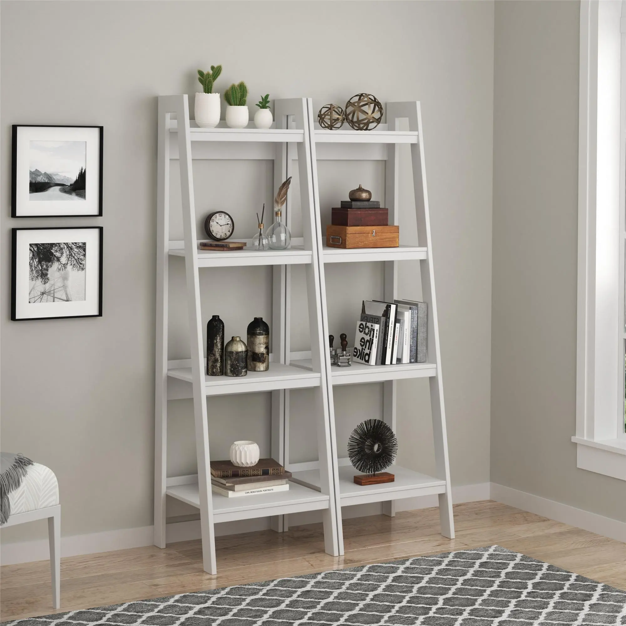 Lawrence White 4-Shelf Ladder Bookcase Bundle