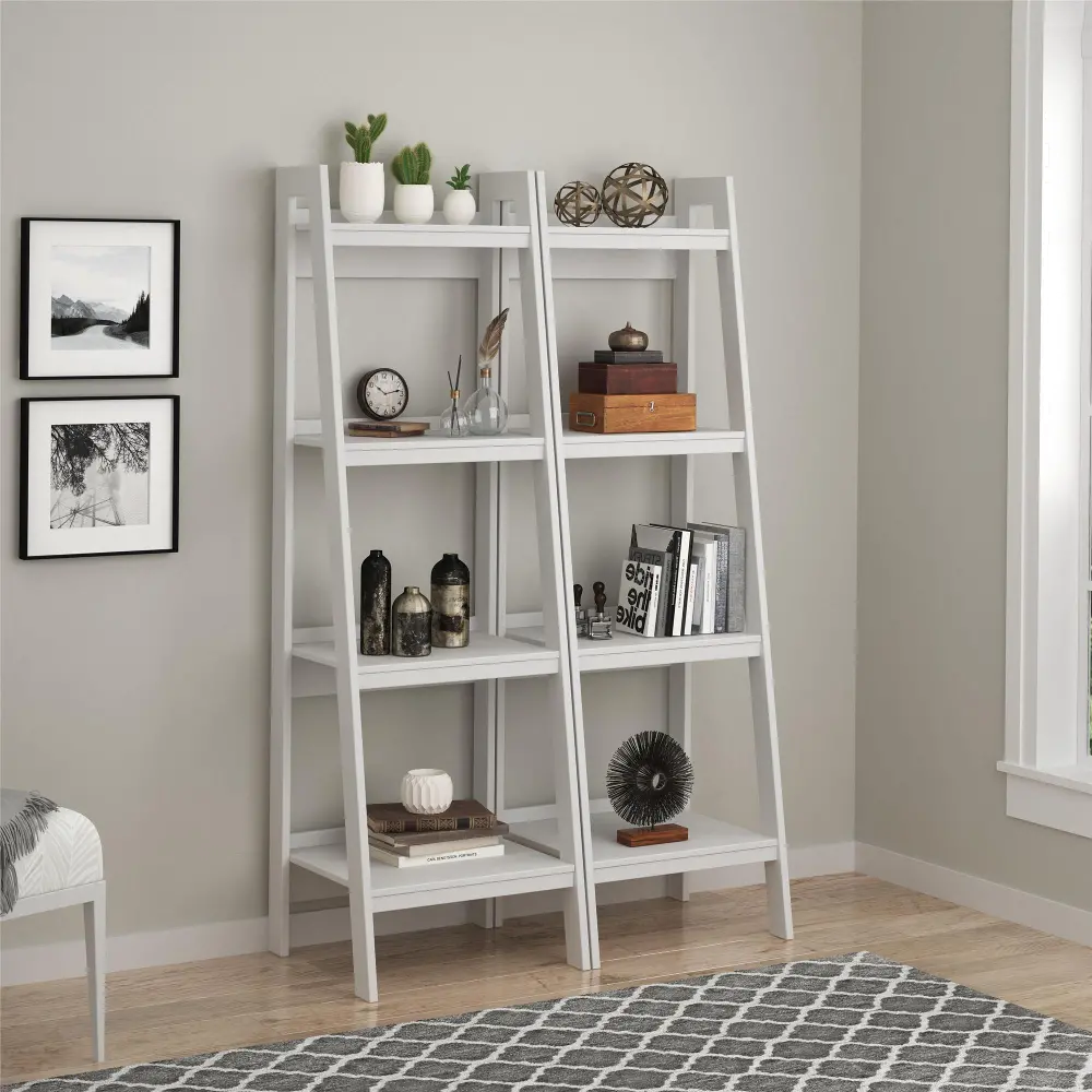 Lawrence White 4-Shelf Ladder Bookcases, Set of 2-1