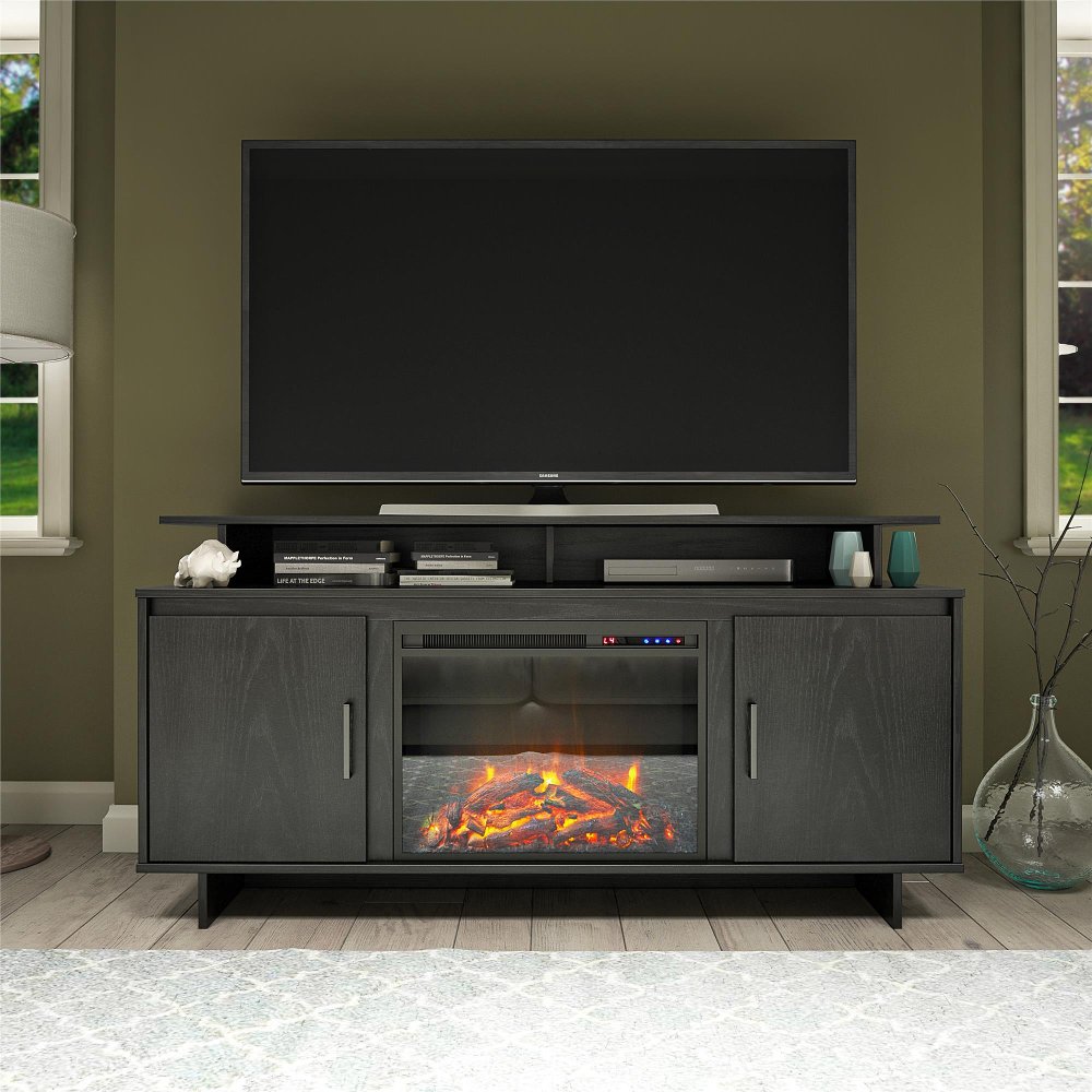 Merritt Avenue Transitional Black Oak Electric Fireplace TV Stand...