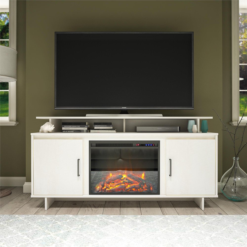 Merritt Avenue Transitional Ivory Oak Electric Fireplace TV Stand...