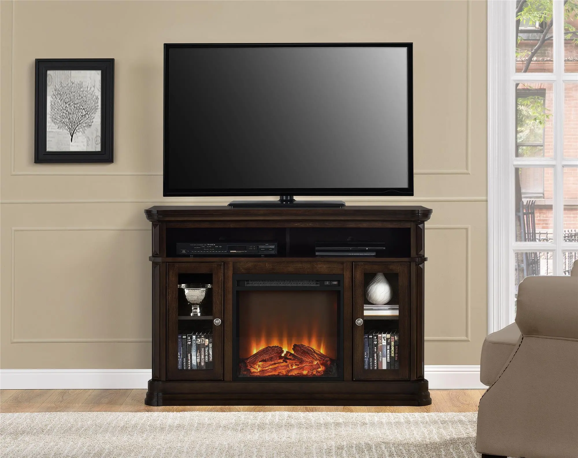 Brooklyn Transitional Espresso Electric Fireplace TV Console