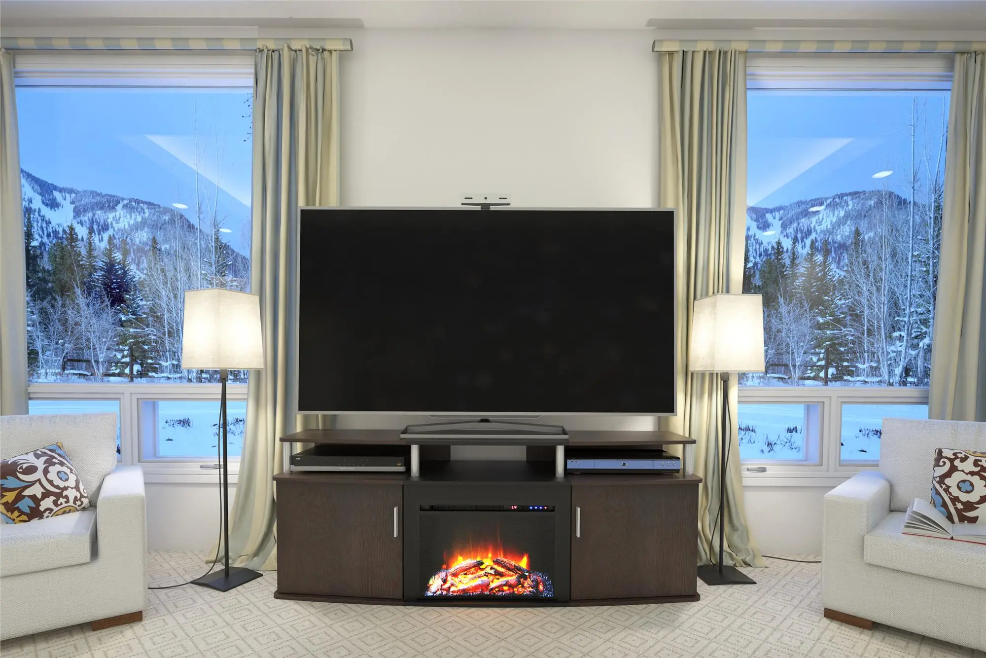 Carson Transitional Cherry Electric Fireplace TV Console