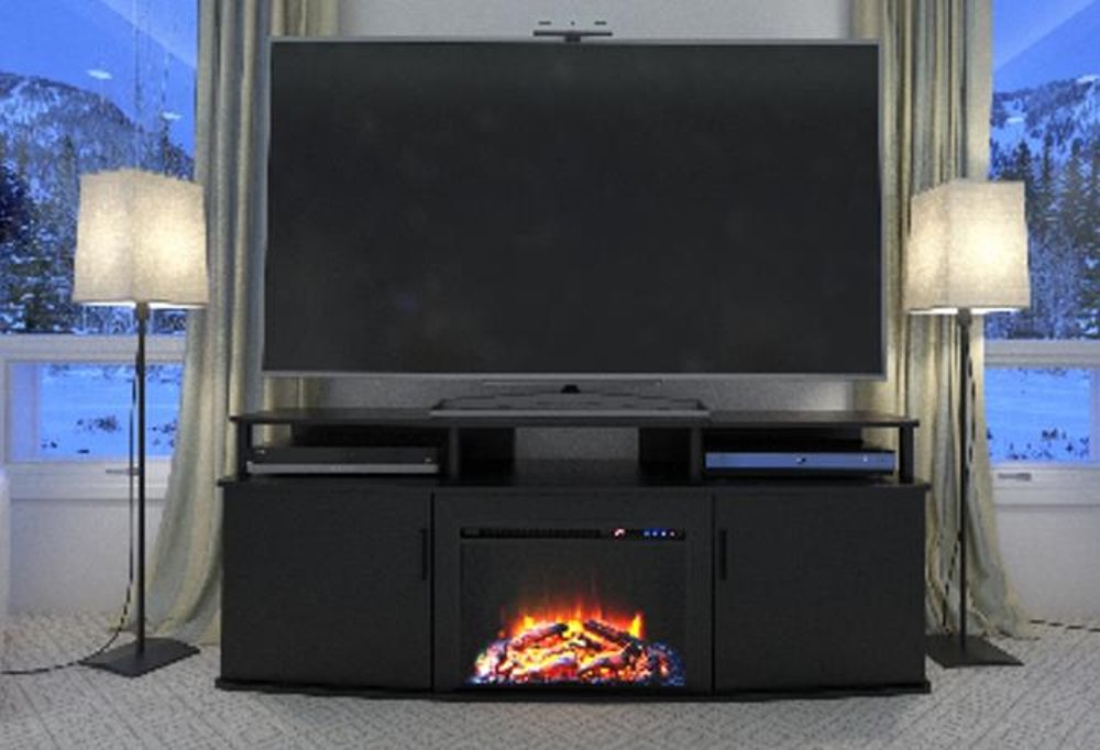 Carson Transitional Black Electric Fireplace TV Console