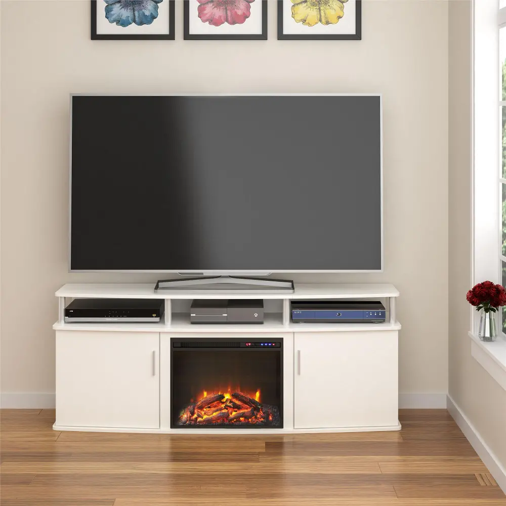 Carson Transitional White Electric Fireplace TV Console-1