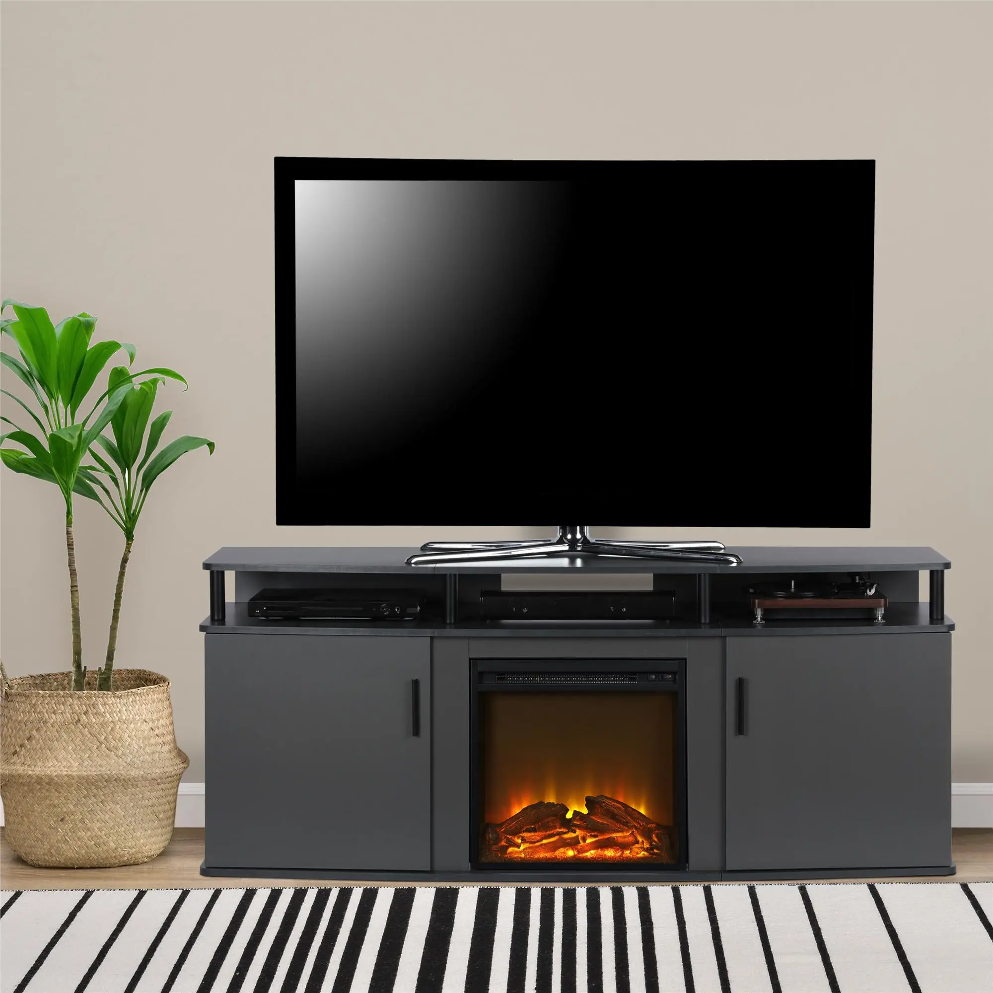 Carson Transitional Gray Electric Fireplace TV Console