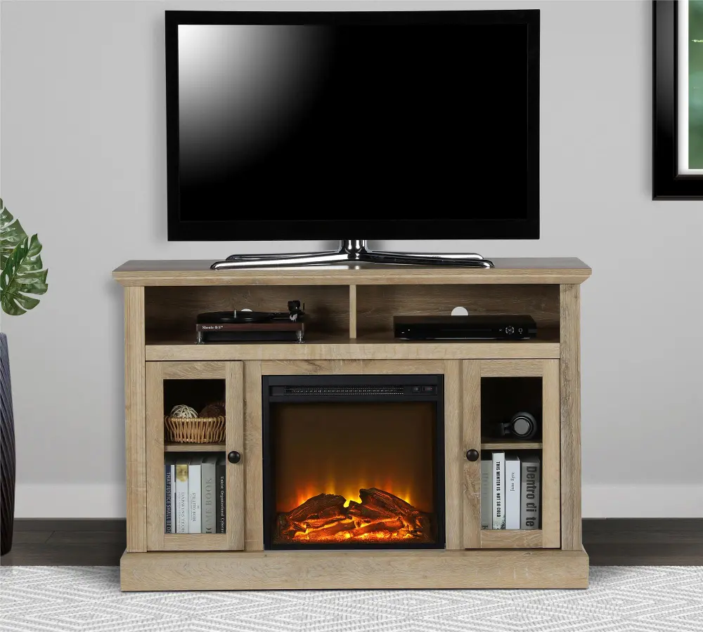 Chicago Transitional Weathered Oak Electric Fireplace TV Console-1