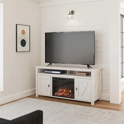 Farmington Ivory Oak 60 Electric Fireplace TV Console